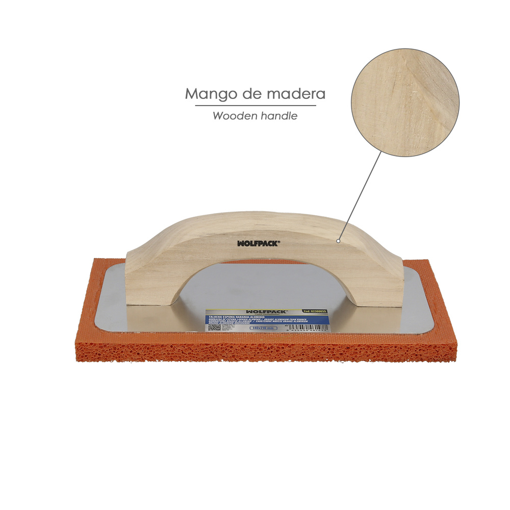 Talocha Espuma Naranja / Aluminio 14x21cm. elm,ango de madera